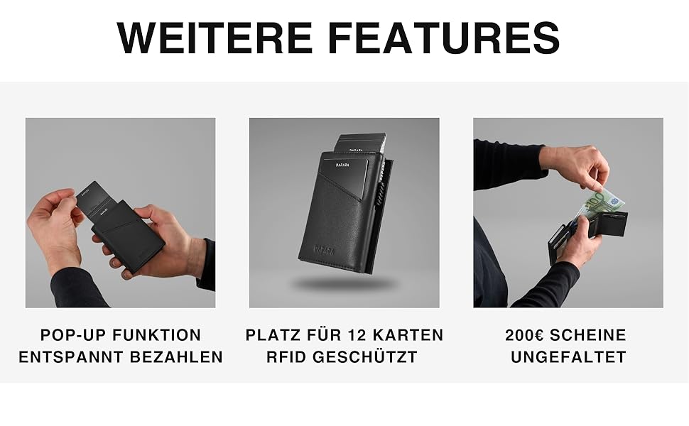 Чоловічий шкіряний гаманець DAPARA з відділенням для монет та RFID-захистом | Slim Wallet для чоловіків | Портмоне на 12 карт | Чорний міні-гаманець з відділенням для монет
