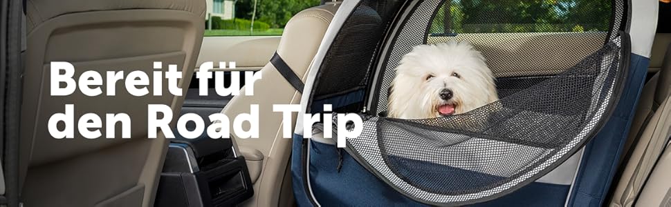 PetSafe Happy Ride Складана переноска для собак, автобокc для заднього сидіння, сітчасті дверцята для вентиляції, блакитний/сірий