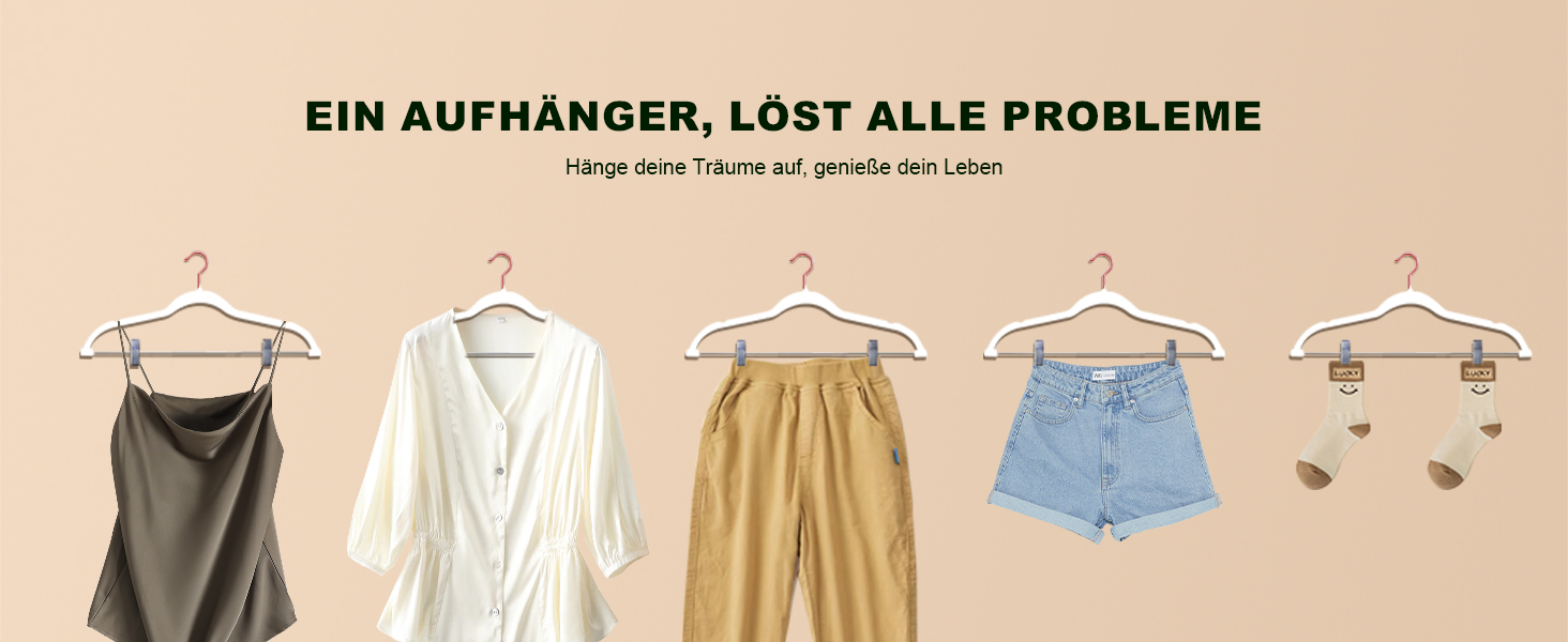 Набір вішалок для штанів Stormix 24 шт. з кліпсами, 42 см, рожево-золоті гачки, для штанів, спідниць, суконь, курток, пальто