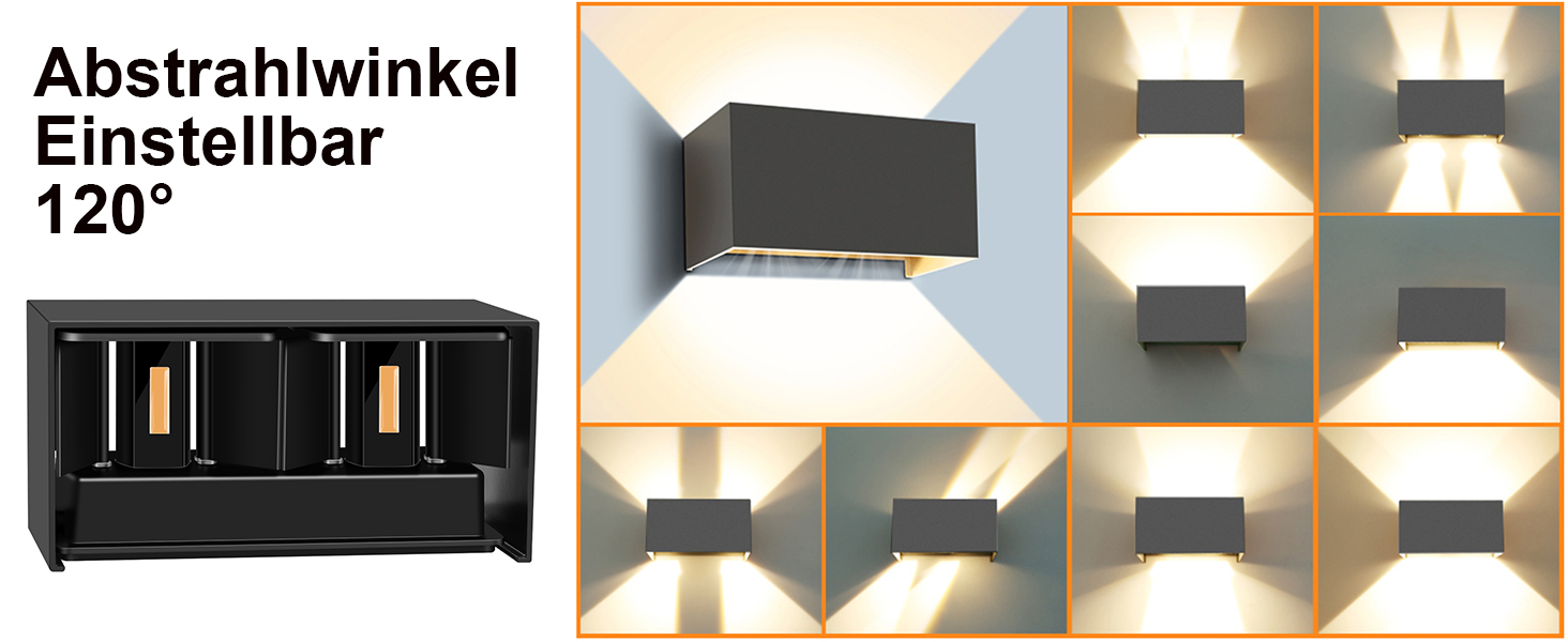 LED-водостійка настінна лампа Kingwen 4 шт. 20W, 3000K, IP65, чорний колір