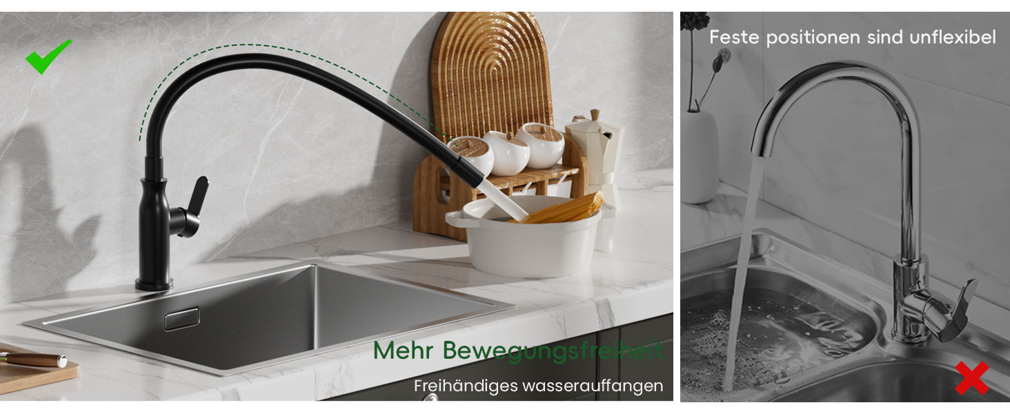 Кран кухонний APPASO 3-х ходовий чорний, 3 в 1 з фільтром, 360° поворотний, 2 ручки, нержавіюча сталь, низький тиск