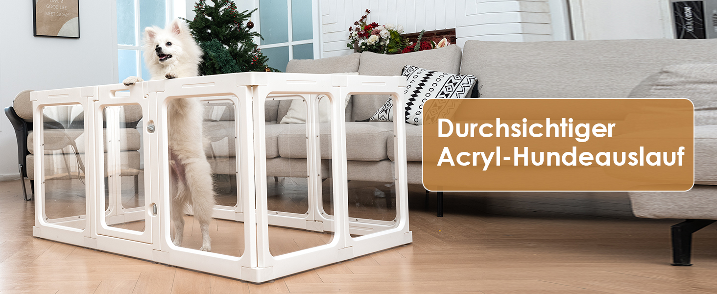 Акриловий вольєр для цуценят, 60 см, прозорий загородження для собак, портативний вольєр для цуценят та собак середніх розмірів, для використання в приміщенні та на вулиці, 10 панелей, білий