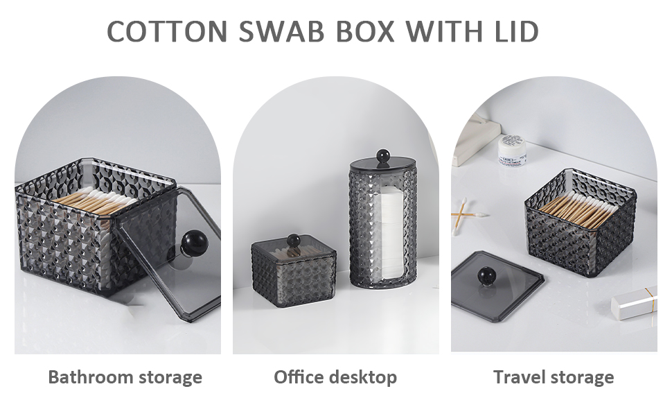 Організатор для ватних дисків, акриловий контейнер для ватних дисків з кришкою, чорний, для спальні, ванної кімнати, туалетного столика