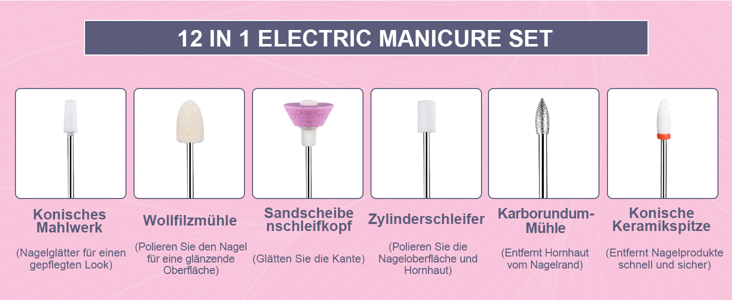 Електрична фрезер для нігтів 12в1 з кейсом, 40000 об/хв - професійний набір для манікюру та педикюру, для гелю та акрилу (білий)