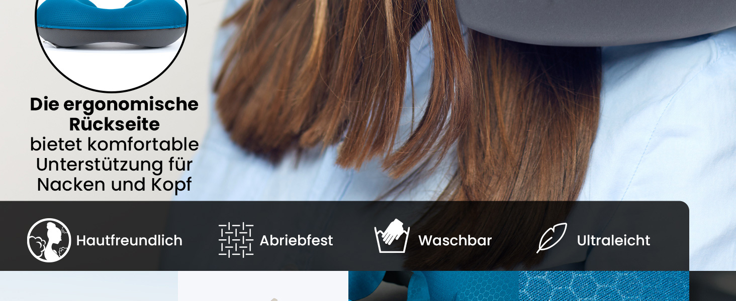 Надувна подушка для шиї HIKENTURE для подорожей літаком, потягом - сірий, темно-синій