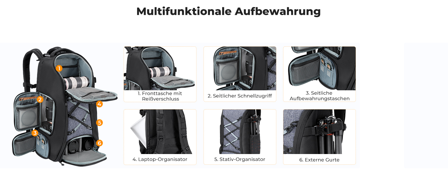 Рюкзак для камери K&F Concept 30L, водонепроникний, з захистом від дощу, для DSLR/SLR, 16