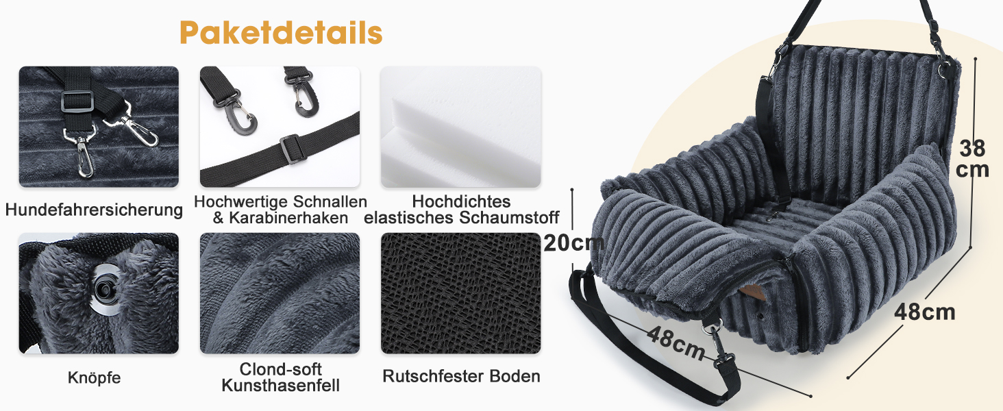 Mixjoy Dog Car Seat - Washable & Memory Foam - for Small to Medium Dogs - Rear & Front Seat - Grey