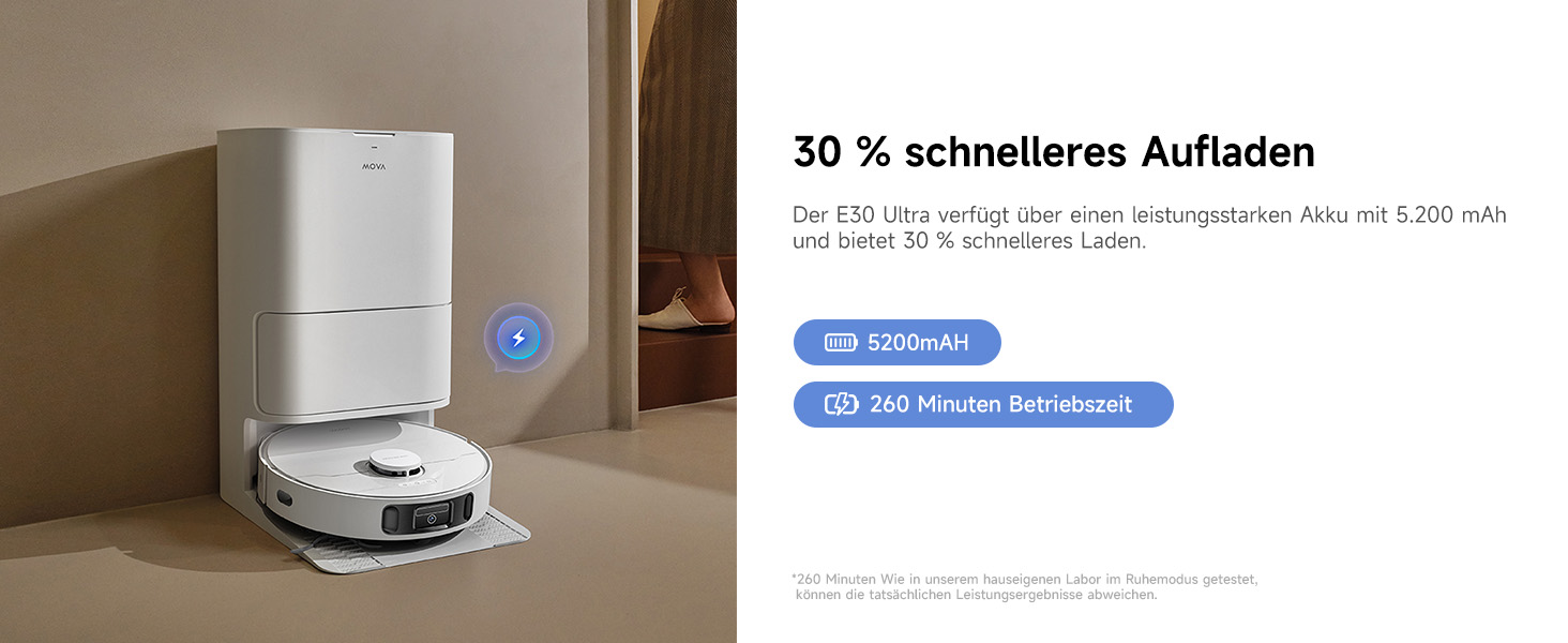 Робот-пилосос Mova E30 Ultra з функцією миття, автоматичним спустошенням, потужністю 19000 Па, MaxiReach-мопом, антизаплутувальною щіткою та вбудованим баком 80 мл. Автономна станція для 75 днів прибирання