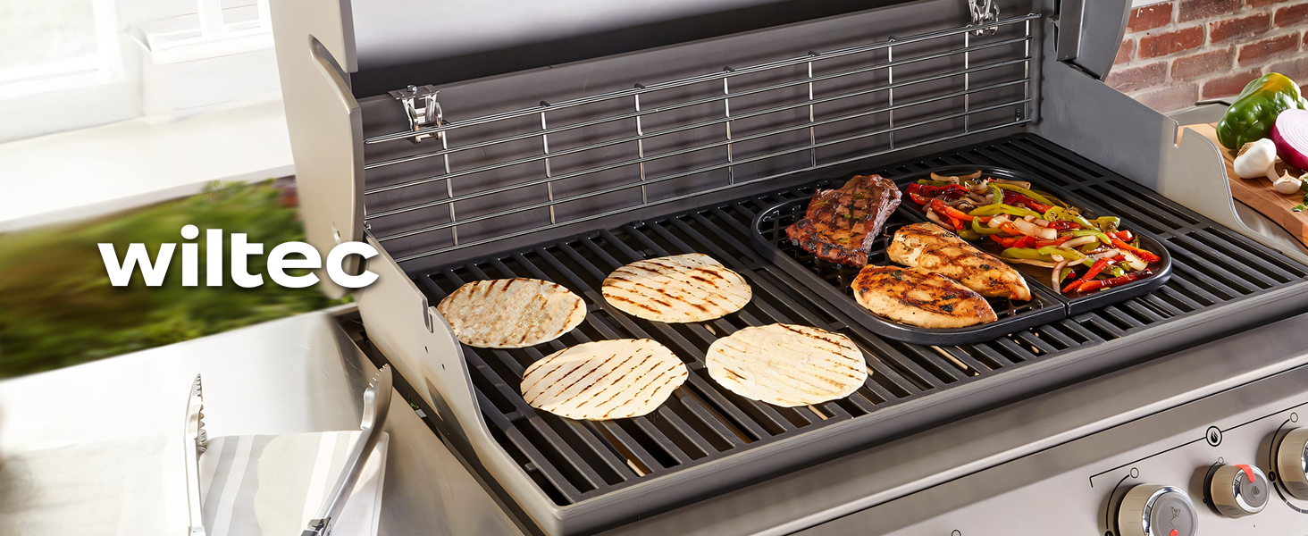 Решітка для гриля Wiltec з чавуну 29 x 38 см, підходить для вугільного та газового гриля, для приготування барбекю, емальована, квадратна