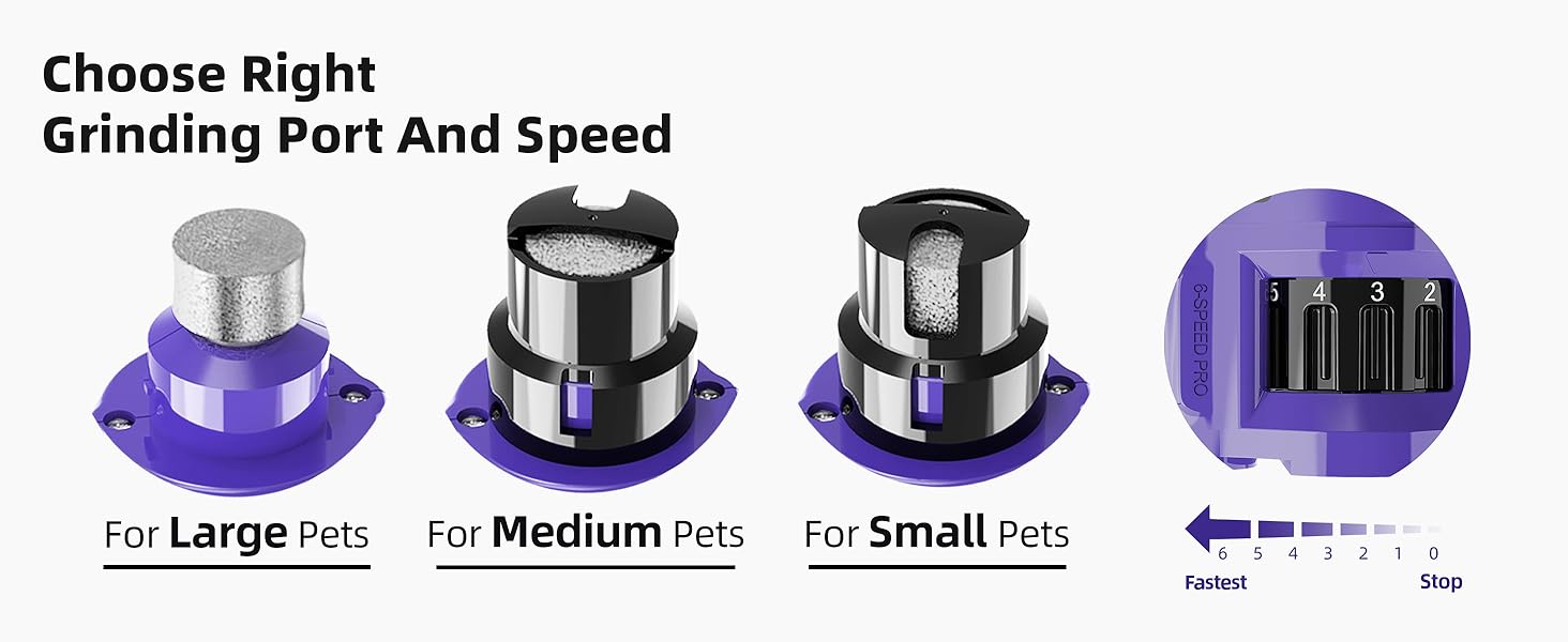 Електричний точилка для кігтів собак Casfuy - 6 режимів, 45 dB, з LED-підсвіткою, для великих, середніх та маленьких собак, з захистом від пилу (білий, фіолетовий)