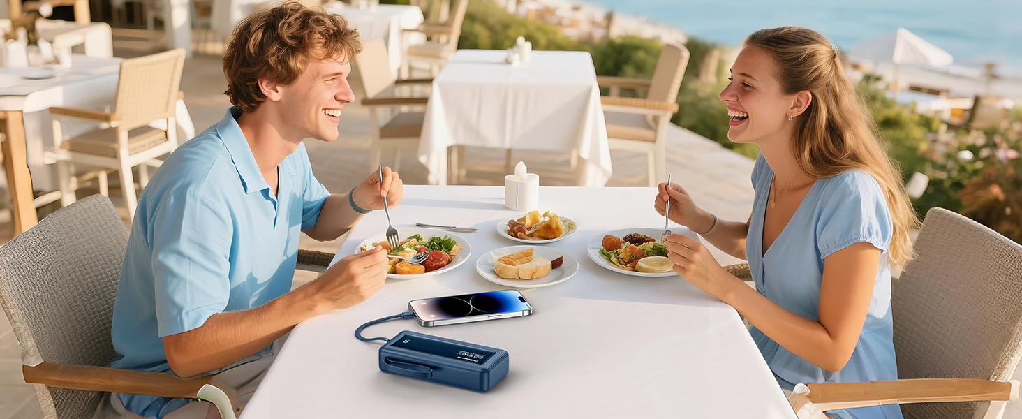 Портативний зарядний Power Bank 20000mAh з LED дисплеєм, 6 виходів, 2 входи, 22.5W, сумісний з iPhone, Samsung, Pixel, темно-синій