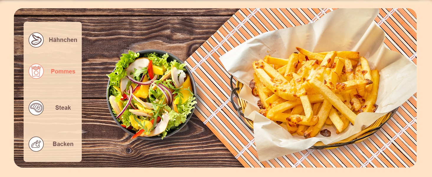 Фритюрниця повітряна XXL 8 літрів | 10-в-1 Airfryer | Розумна фритюрниця | Без олії | Цифровий LED-дисплей | 1500W | Чорний