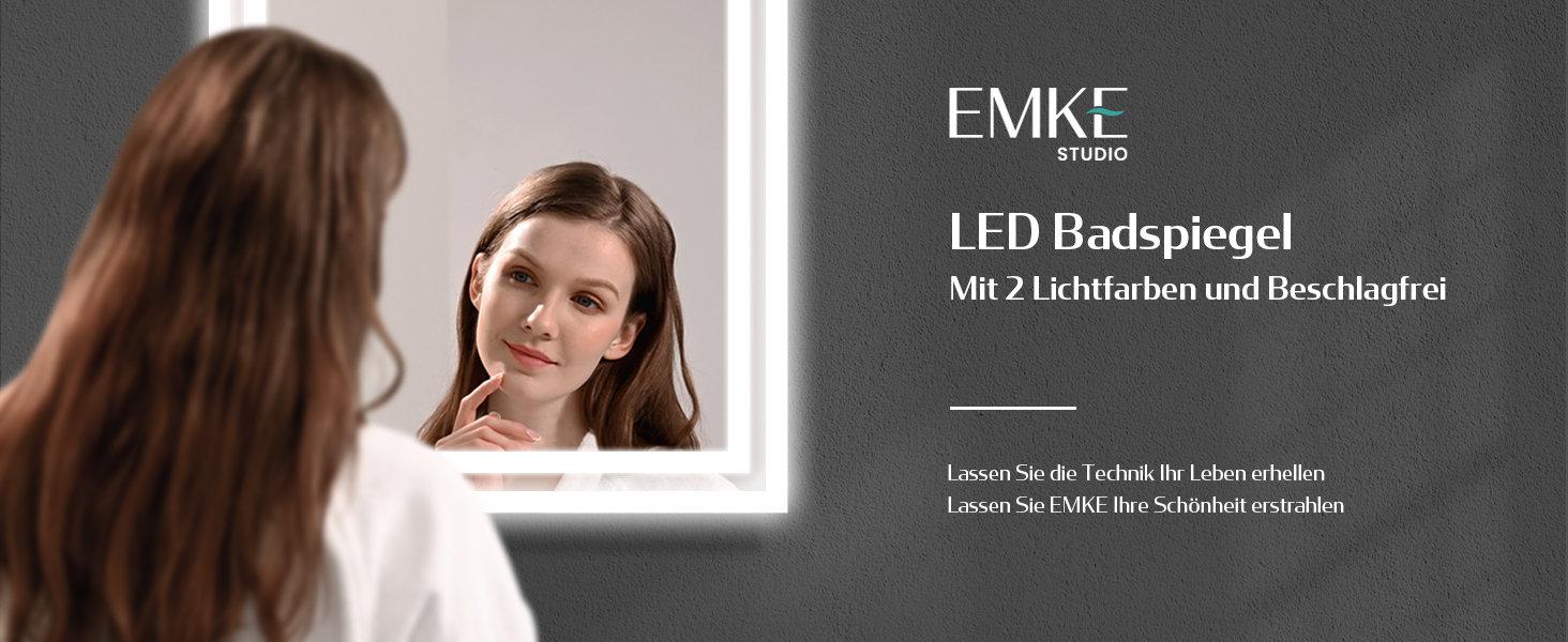 Дзеркало для ванної кімнати EMKE з підсвічуванням 40x60 см LED, антизапар, холодний/теплий білий, з кнопкою, алюмінієва рама, IP44, енергозберігаюче