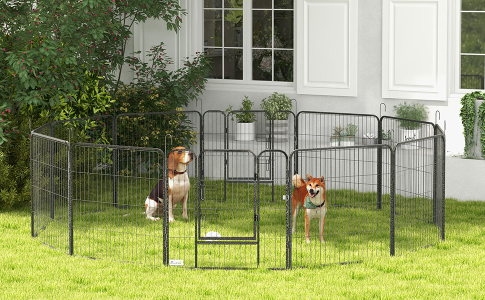 Летворешітка для цуценят PawHut 12-секційна з 12 грат, захисний тент, 80 см, для собак, котів, цуценят, для дому та вулиці