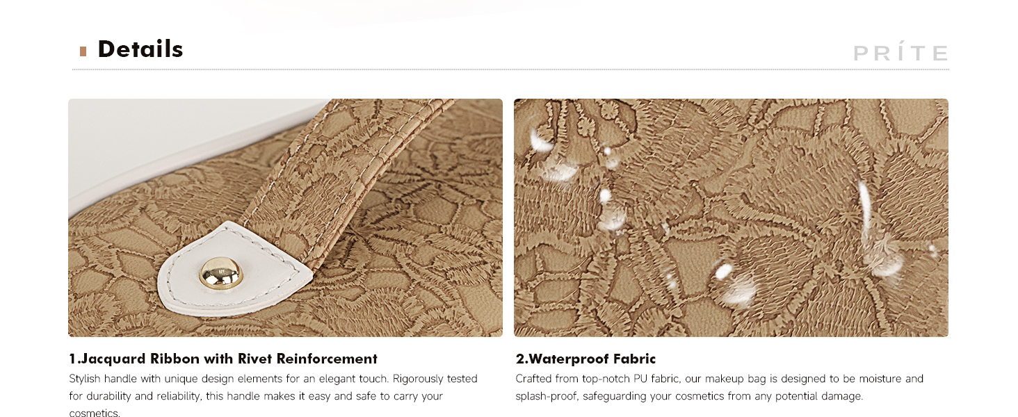 Косметичка велика містка для подорожей, водонепроникна з PU-шкіри, з прозорими перегородками та ручкою (M, Коричнева квітка)