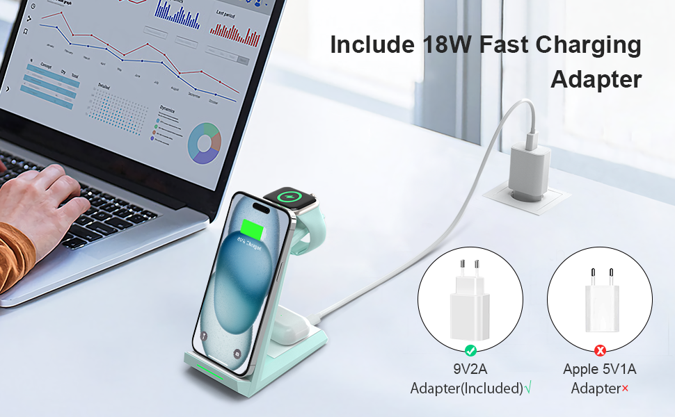 Бездротова зарядка 3-в-1 для Apple Watch, iPhone та AirPods Pro (білий/зелений)