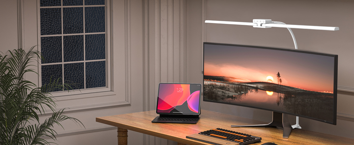 LED настільна лампа EppieBasic 24W з регулюванням яскравості, 80см, з кріпленням, захистом для очей, гнушим шийкою, для офісу, монітора, робочого місця, з таймером, чорна