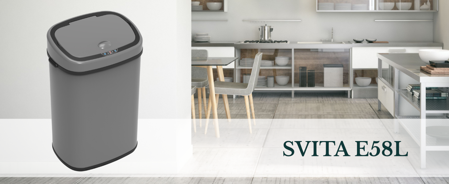 Сміттєвий бак сенсорний SVITA Sensor-Mülleimer 58л сталевий сірий для кухні, електричний