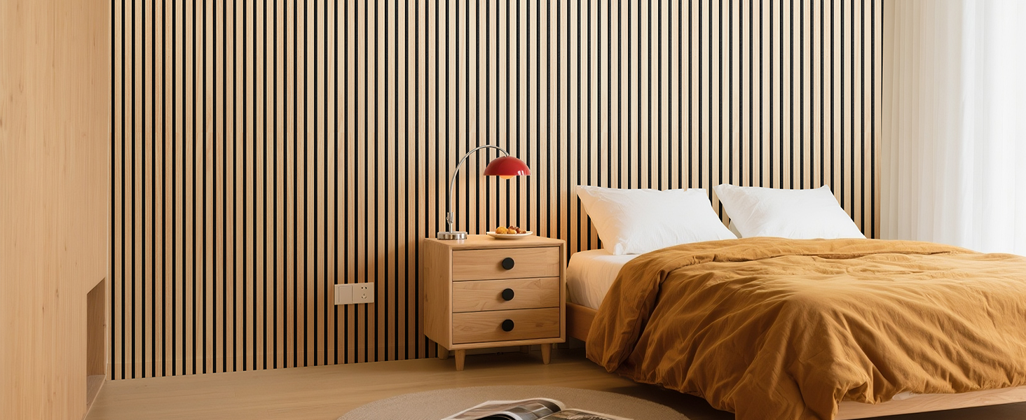 Акустичні панелі з натурального шпона дуба, самоклеючі (набір 2 шт, 100x52 см) для шумоізоляції та декору стін у вітальні, офісі та спальні