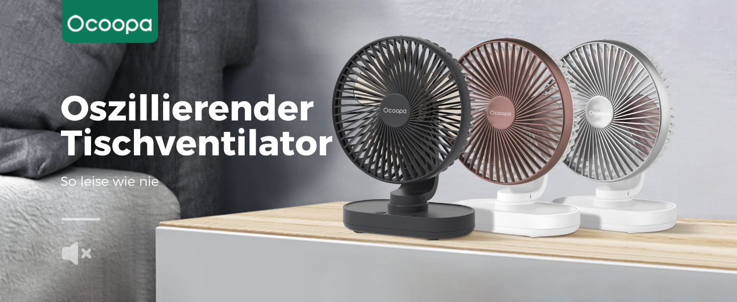 Вентилятор OCOOPA Rotateair: портативний, акумуляторний, 16.5 см, 4 швидкості, тихий (30dB), для дому, офісу, кемпінгу, чорний