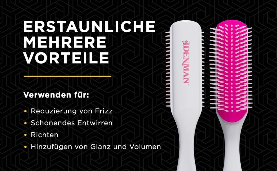 Щітка для кучерявого волосся Denman D3 (African), 7-рядна стилістична щітка для розплутування, розділення, формування та визначення локонів – для жінок та чоловіків (Cherry Blossom)