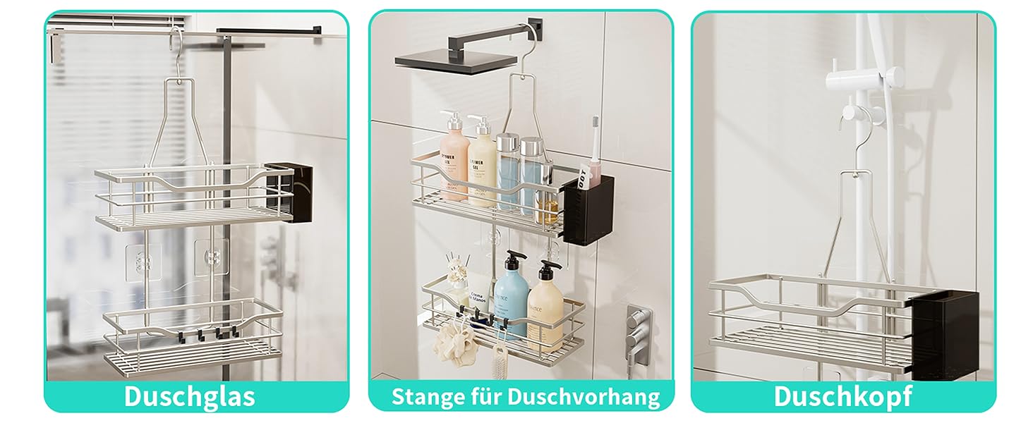 Настінна поличка для душу HapiRm з 4 гачками - регульована, для шампуню та мила, нержавіюча сталь (Sand Nickel)