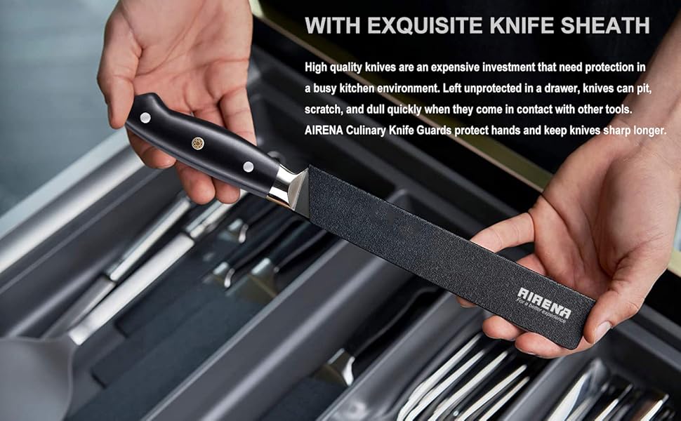 AIRENA Santoku ніж - 7 дюймів, японський стиль, кухонний ніж з нержавіючої сталі X50CrMov15, повний хвостовик, ергономічна ручка Pakkaholz, найкраща продуктивність, надзвичайно гострий ніж для приготування їжі з подарунковою коробкою