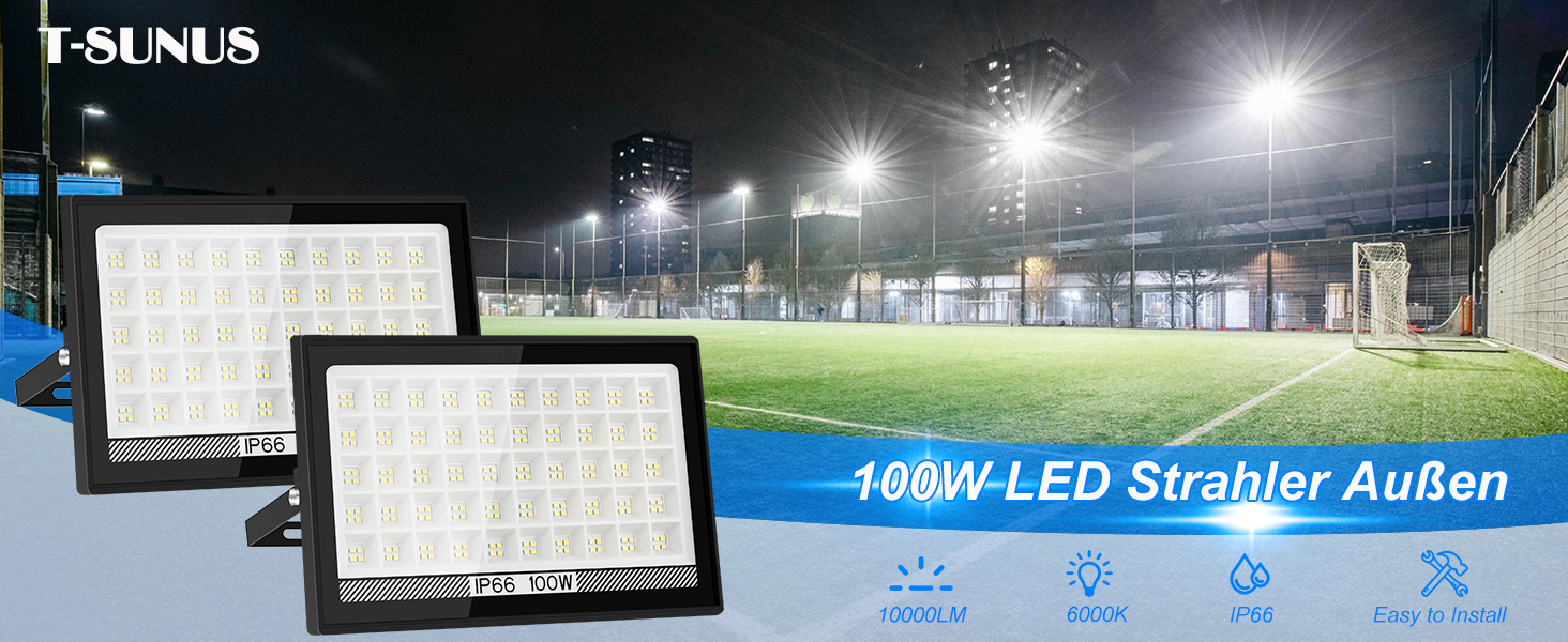 T-SUNUS LED Floodlight Outdoor 100W, Super Bright Outdoor Floodlight Cool White Spotlight IP66 Waterproof 11000LM for Driveway Garage Path Garden 2 Pack