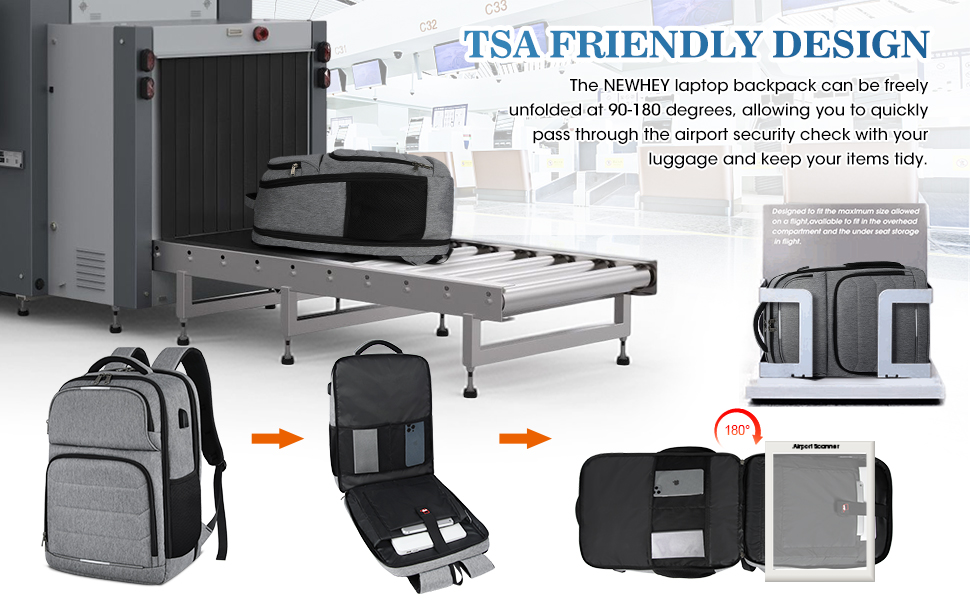 Чоловічий рюкзак NEWHEY для роботи та навчання з USB-портом, водонепроникний, великий, для ноутбука, чорний