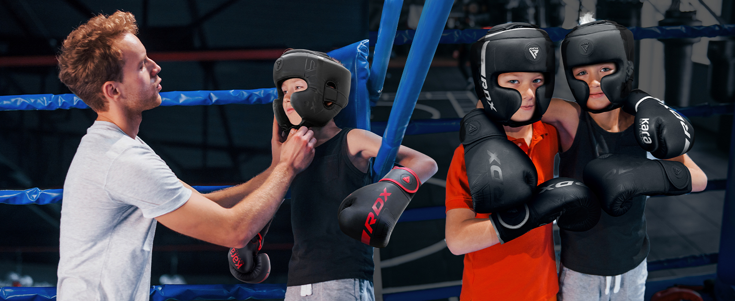 RDX Kids Boxing Headgear - Maya Hide Leather Sparring Headguard for Kickboxing, MMA, Muay Thai, Karate, Taekwondo & Krav Maga Training - Red (STANDARD)