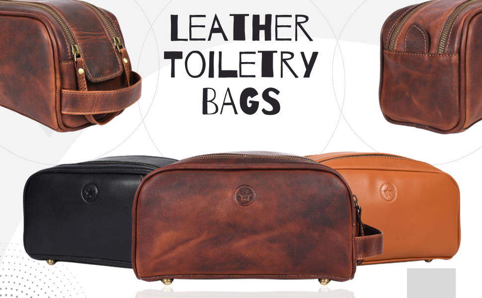 Шкіряна косметичка для чоловіків Aaron Leather — дорожній набір для догляду, темно-коричнева (горіх), з подвійною блискавкою