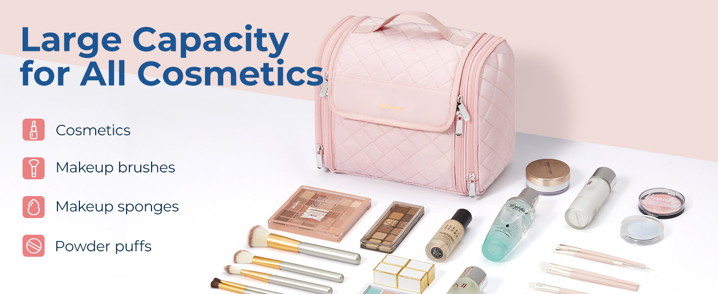 Органайзер для косметики BAGSMART, велика косметичка для жінок, чорний, з петлею для підвішування