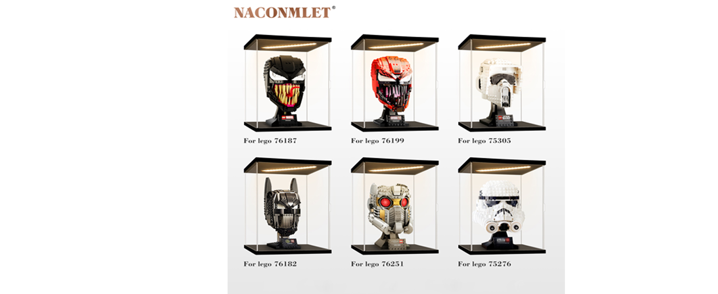 Акрилова вітрина з LED-підсвіткою Naconmlet для колекційних фігурок, прозора коробка-вітрина з дверцятами, чорна основа, 20x20x40 см