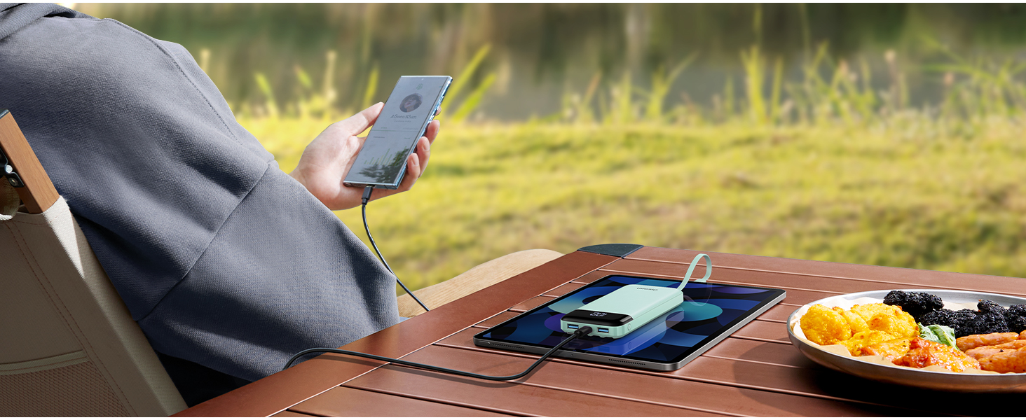 Power Bank Charmast 10000mAh з 6 виходами, USB-C, LED-дисплеєм, 4 кабелями, для iPhone, Huawei, Samsung