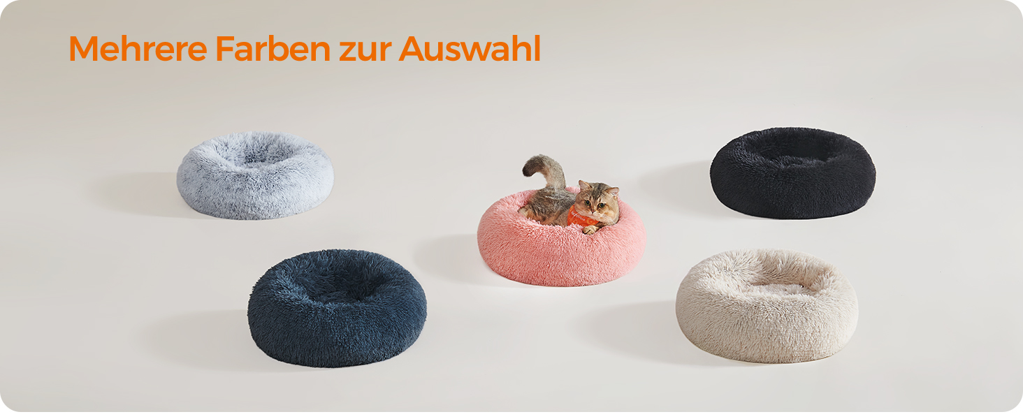 Ліжко для собак Feandrea, ліжко для котів, подушка-донат, миється, знімний наповнювач, довгий плюш, діаметр 120 см, PGW043G02 (50 x 50 x 20 см, Рожеве)