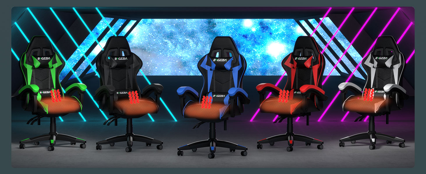 Ігрове крісло Bigzzia Gaming Stuhl з підігрівом, регульована спинка 90-135°, ергономічний геймерський стілець (Синій)