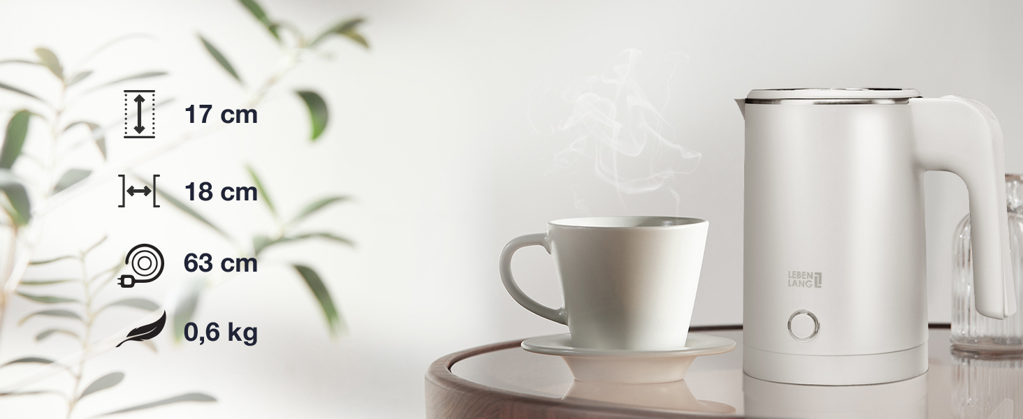 Електричний чайник для подорожей LEBENLANG з нержавіючої сталі, 500 мл, без BPA, 600W, білий, для кемпінгу та подорожей