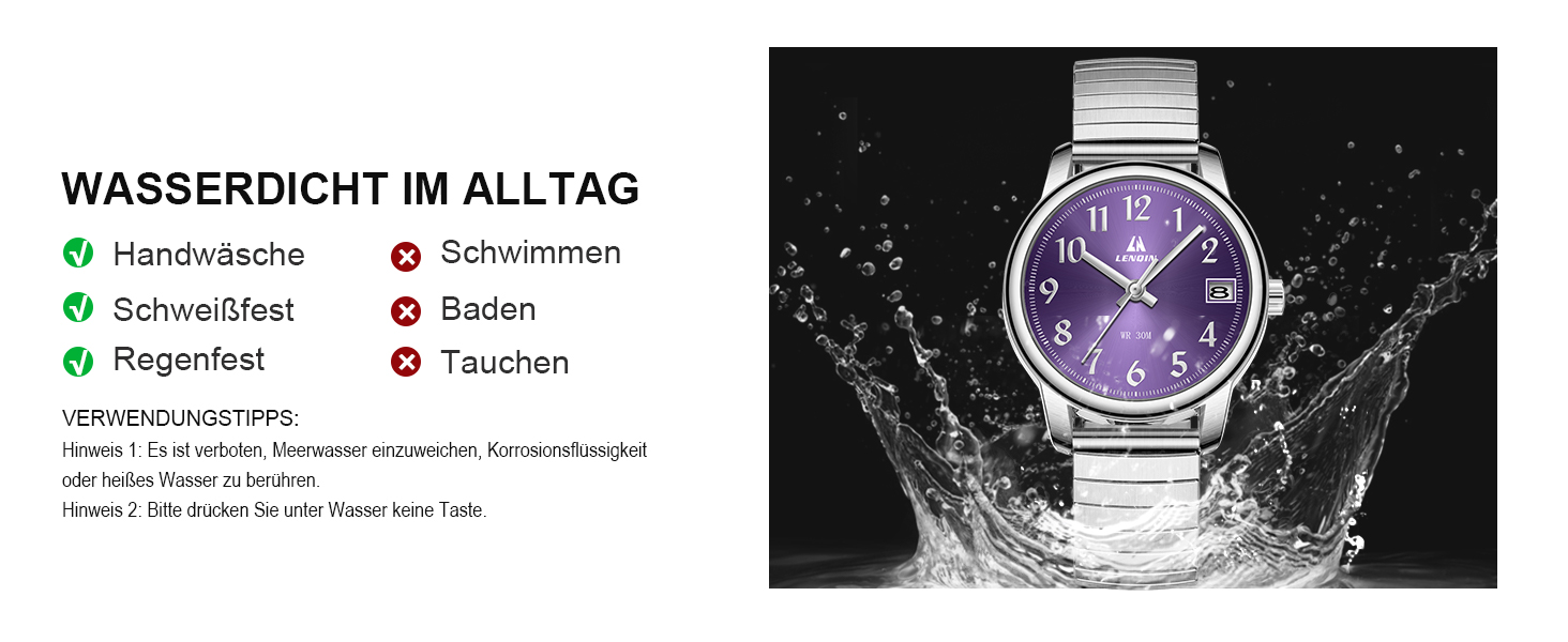 Жіночий годинник LN LENQIN: Водонепроникні годинники для жінок з нержавіючої сталі, кварцовий механізм, регульований браслет (сріблястий, фіолетовий)