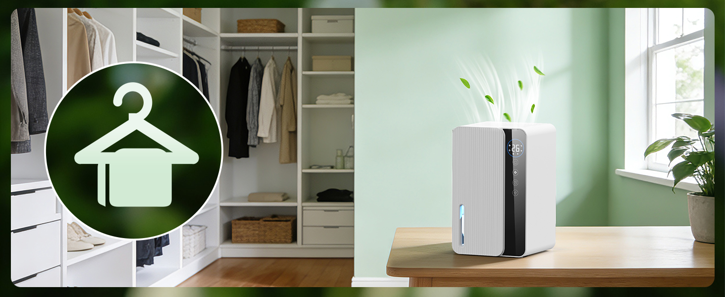 Електричний осушувач повітря 1800 мл, енергозберігаючий, для спальні та ванної кімнати, 22,5W, тихий режим, таймер, автовимкнення (550 мл/день)