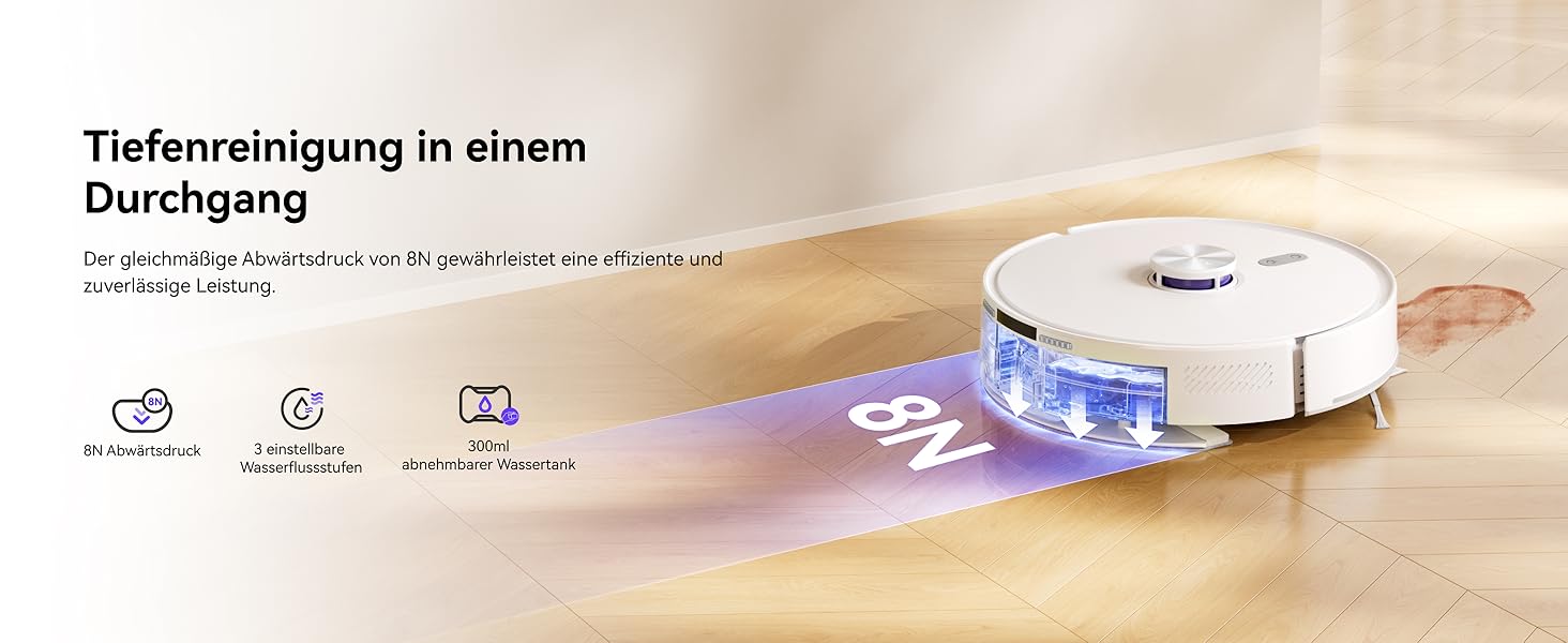 Робот-пилосос NARWAL Freo S з функцією миття підлоги, 8000Pa, 8N тиск, станція самоочищення 3.5L, LDS-лазерна навігація та 3D-картування, керування через додаток, для килимів/шерсті домашніх тварин