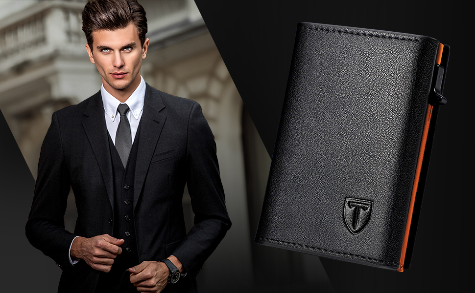 Чоловічий гаманець TENBST: Slim модель з RFID захистом, відділенням для монет та 8 відділеннями для карток (Помаранчевий)