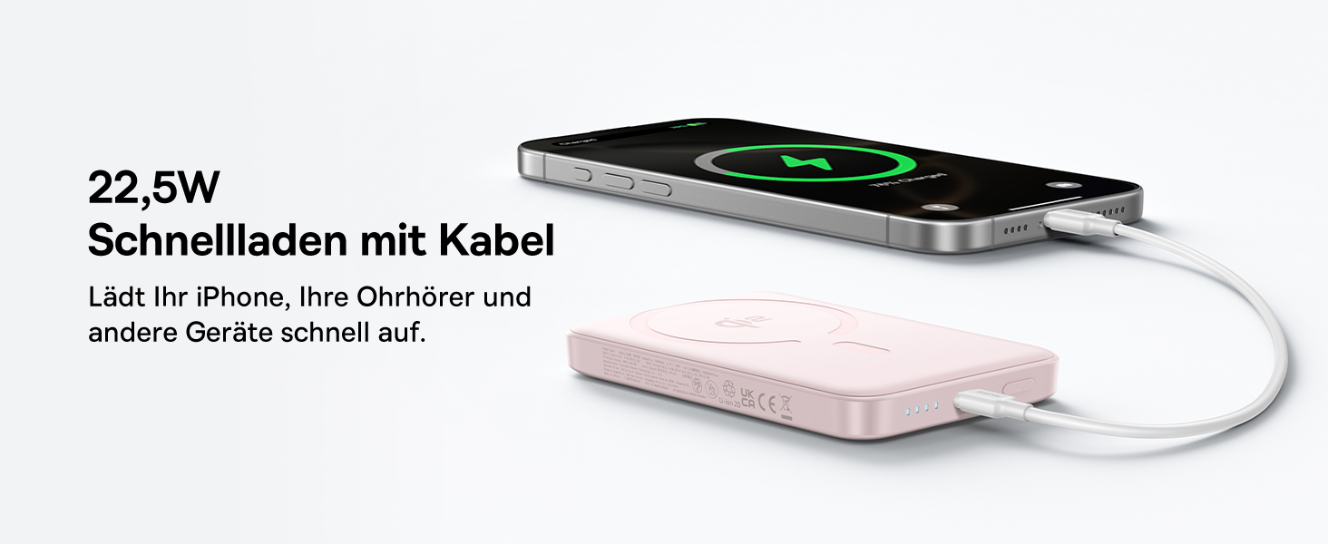 Power Bank Baseus EnerFill Qi2 MagSafe 10000mAh з PD 22.5W та бездротовою зарядкою 15W (Рожевий)