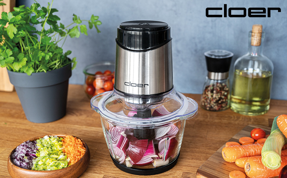 Електричний подрібнювач Cloer 6829 Multi-Zerkleinerer: для фруктів, овочів, горіхів, м'яса, 400 Вт, скло/нержавіюча сталь