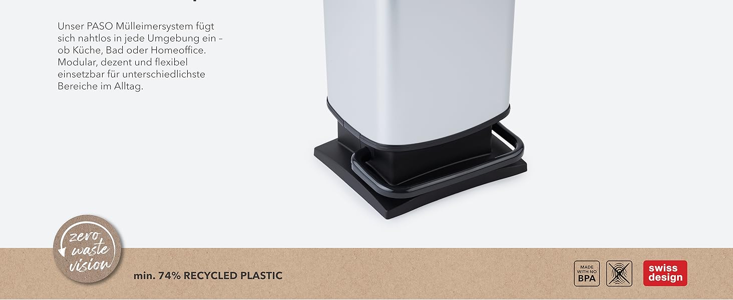 Відро для сміття Rotho Paso 40л з педальним механізмом, сріблястого кольору, BPA-free, пластик (PP)