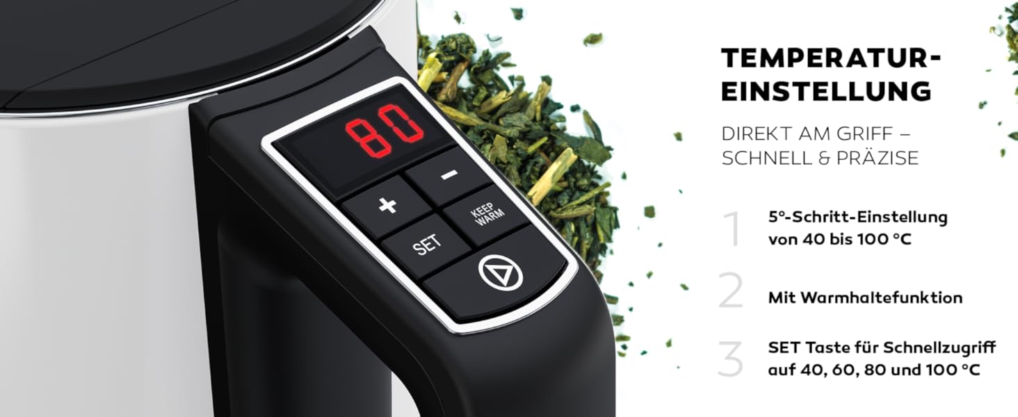 Balter Stainless Steel Electric Kettle with Temperature Control - 40°C-100°C, Double Wall, BPA Free, 1.7L, 2200W, Quiet Kettle