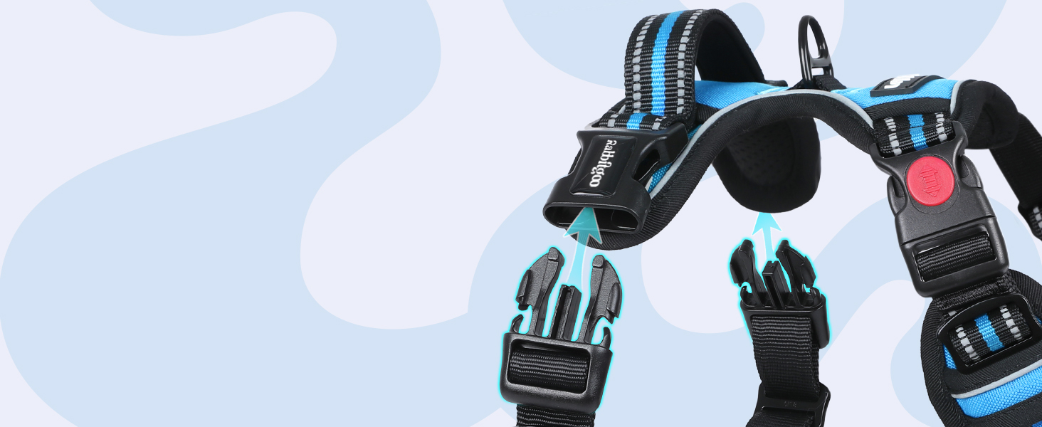 Нашийник для собак Rabbitgoo, великі породи, регульований, проти тяги, з ручкою, м'який, світловідбиваючий, блакитний, L (XL, 1 шт.)