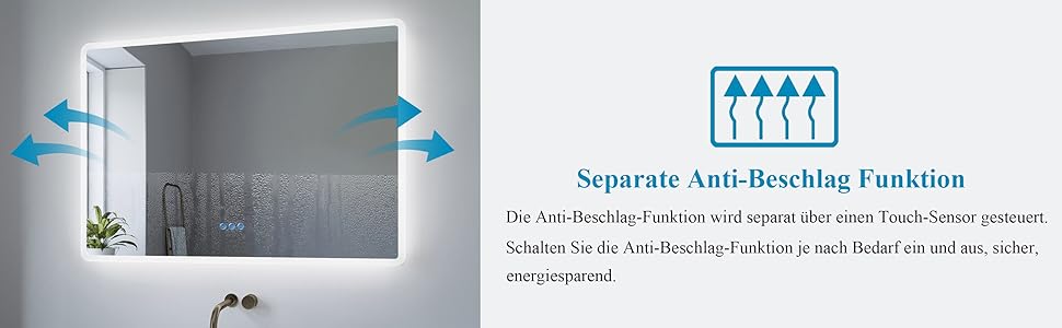 Дзеркало для ванної кімнати AQUABATOS з підсвічуванням 100x70 см LED, антизапарник, сенсорне управління, 3 кольори світла, регулювання яскравості, для настінної установки