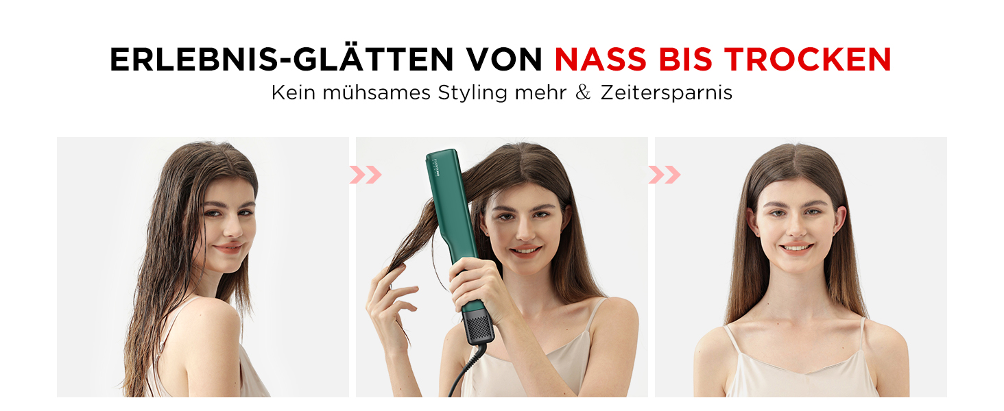 Випрямляч для волосся PARWIN PRO BEAUTY Ionen Air Glätteisen: без нагрівальних пластин, для середнього та довгого волосся (35-75 см), 1200 Вт, темно-зелений