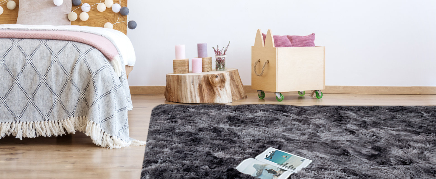 CHOSHOME: М'який килим для спальні/вітальні, сучасний, високий ворс, антиковзаюча підкладка, для дитячої кімнати, шэггі, 90x150 см, 200x290 см (темно-сірий)