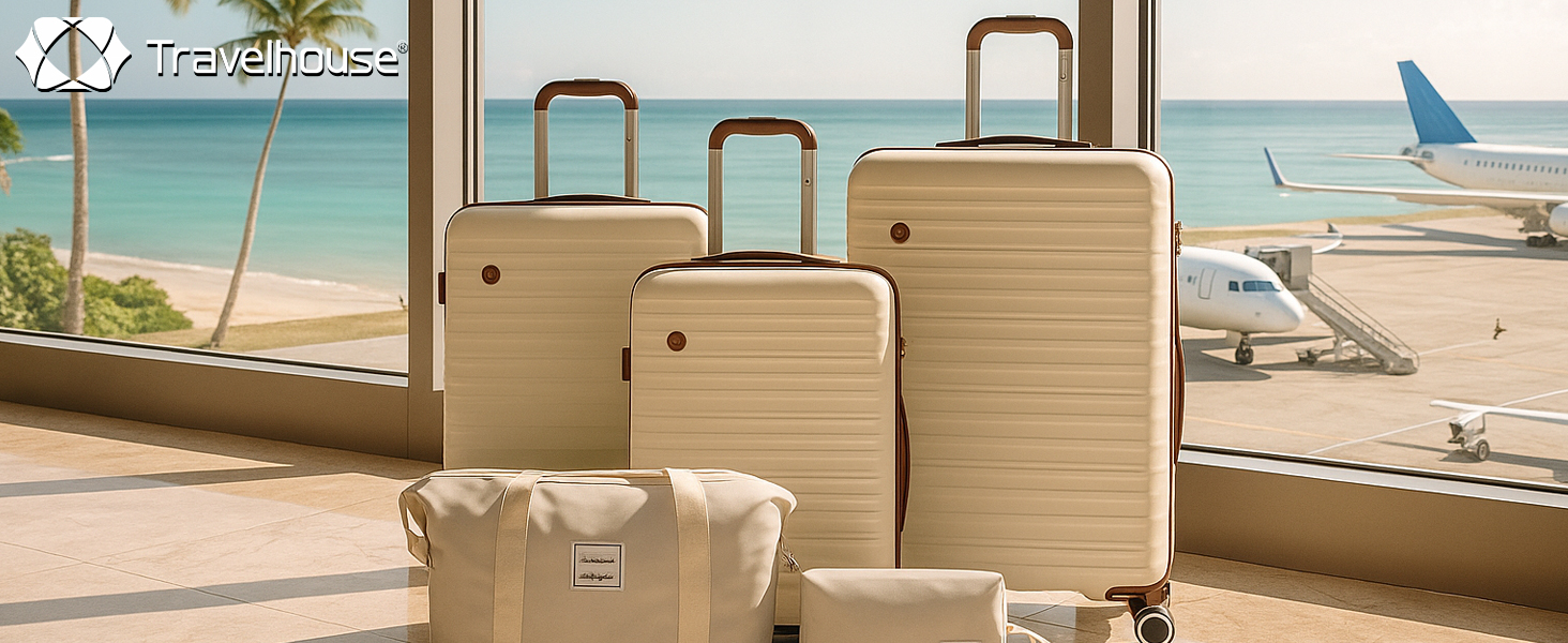 Набір валіз Travelhouse Ascona Premium (5 предметів) — Жорсткий корпус ABS-полікарбонат, TSA-замок, подвійні колеса, сумка для подорожей та косметичка, Сірий